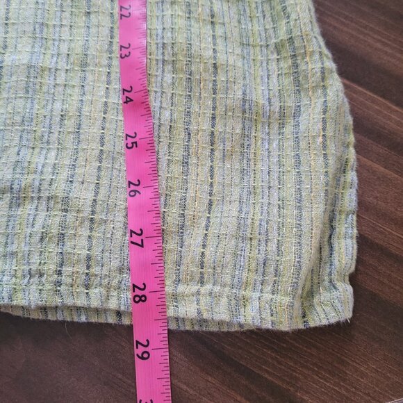 Flax Shirt Womens S Green Striped V-Neck Button Front Lagenlook Shacket Beach - Picture 10 of 11